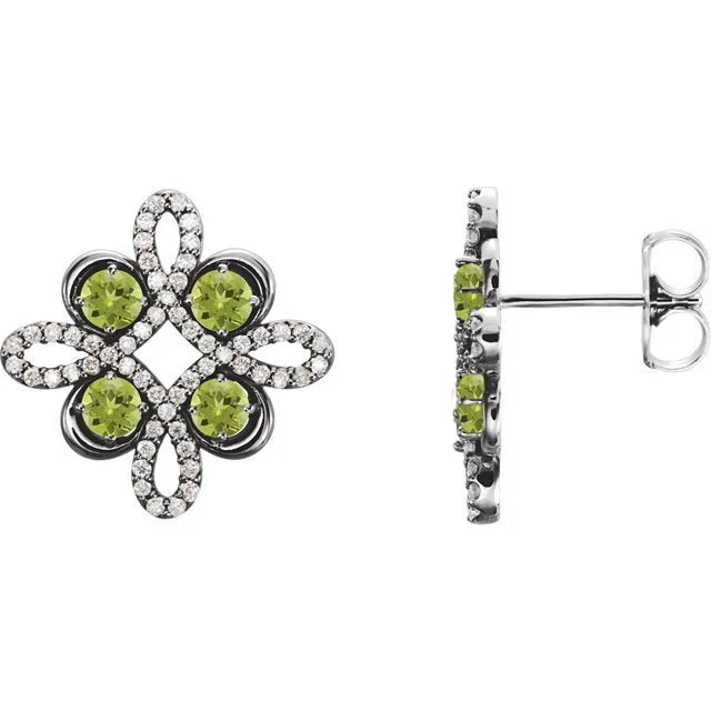 Wide cuff earrings-14KT GOLD 0.72 CTW PERIDOT & 1/4 CTW DIAMOND CLOVER EARRINGS