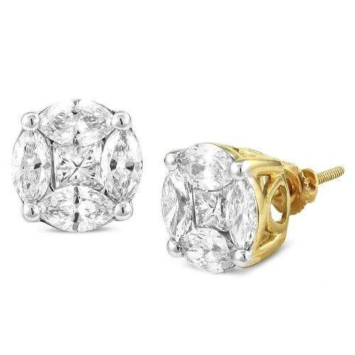 Akoya pearl earrings-14KY 3.00CTW DIAMOND PIE CUT EARRING STUDS