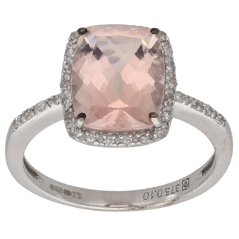 Soft wood rings-9ct White Gold Morganite & 0.10ct Diamond Dress/Cocktail Ring Size L