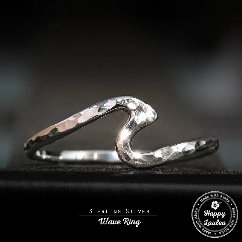 Hope eye rings-Sterling Silver Hammerd Finish Wave Ring