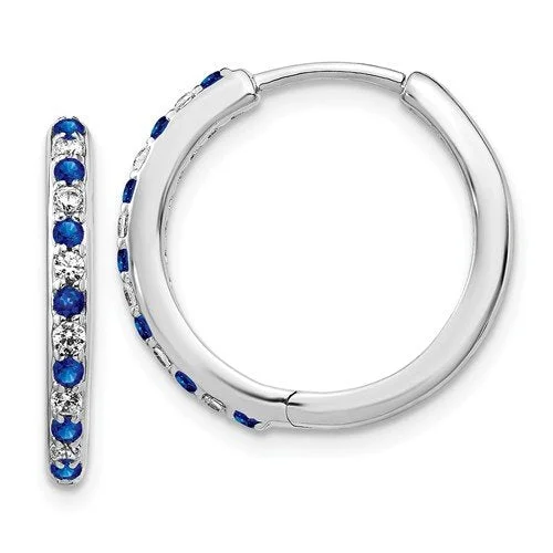 Gypsy feather earrings-14KT WHITE GOLD 0.21 CTW SAPPHIRE & 0.18 CTW DIAMOND HOOP EARRINGS