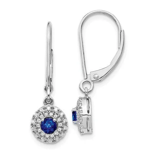 Solid ring earrings-14KT WHITE GOLD .40 CTW SAPPHIRE & .20 CTW DIAMOND HALO LEVERBACK EARRINGS