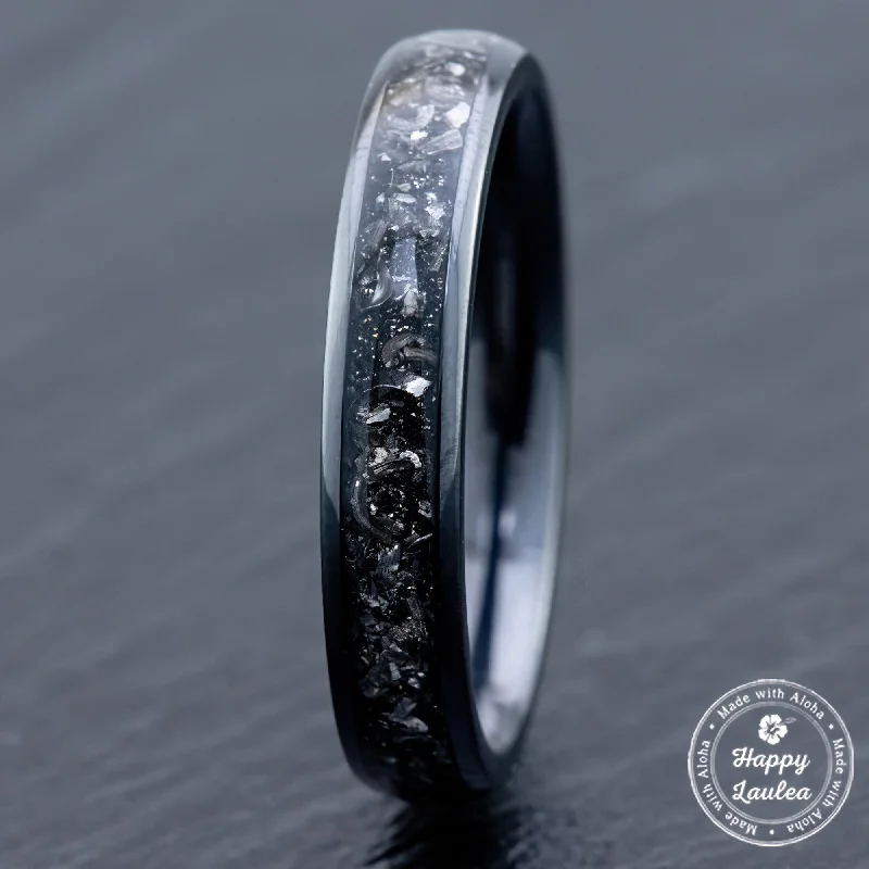 Thin wire rings-Black Titanium Ring 'Hoku' [4mm width] Gibeon Meteorite