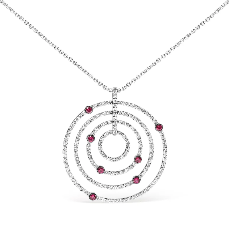 Glossy pearl necklaces-18K White Gold 2 1/6 Cttw Pave Set Diamonds and Red Ruby Openwork Circles 18" Pendant Necklace