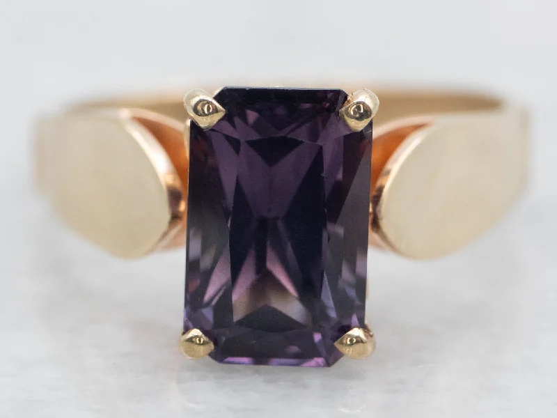 Sapphire solitaire rings-Emerald Cut Purple Spinel Solitaire Ring