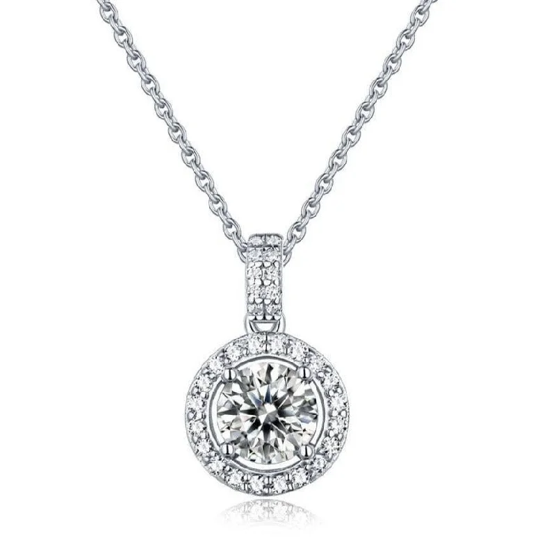 Curved design necklaces-1.0 Ct Diamond Halo Pendant Necklace