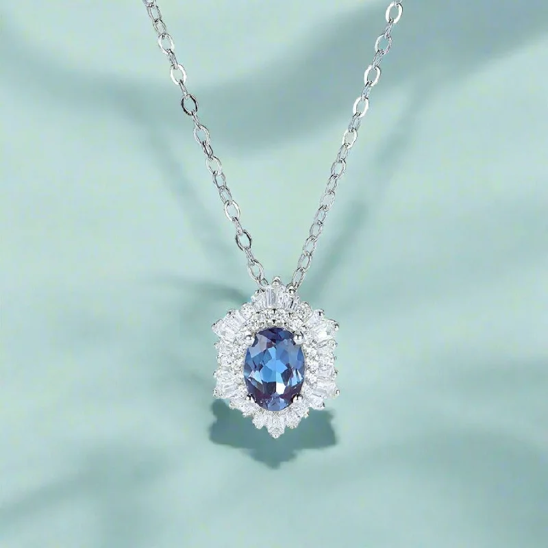 Sapphire drop necklaces-1.0 Ct Oval Cut Lab Alexandrite Pendant Necklace