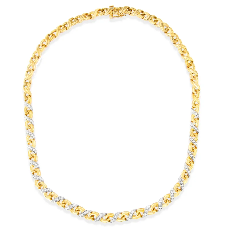 Wide bib necklaces-10K Yellow Gold 1 cttw Diamond Riviera Statement Pendant Necklace