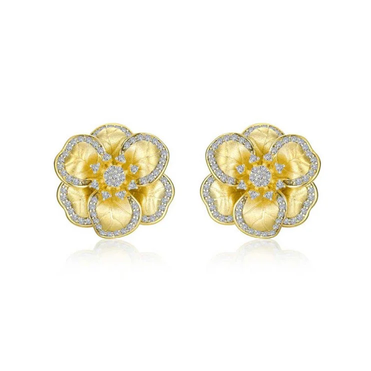 Gleaming silver earrings-Vermeil and Simulated Diamond Flower Post Earrings