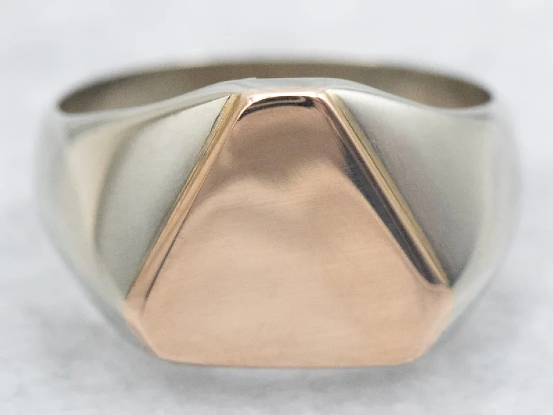 Tulip rings-Two Tone Signet Ring with Triangle Top