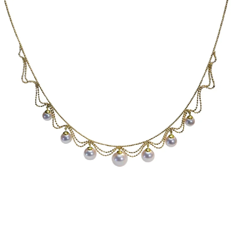 Woven tribal necklaces-White Freshwater Pearl 18k Yellow Gold Necklace