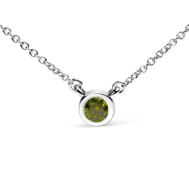 Flat disc necklaces-14K White Gold 1/2 Cttw Green Lab Grown Diamond Bezel-Set Solitaire 18" Pendant Necklace