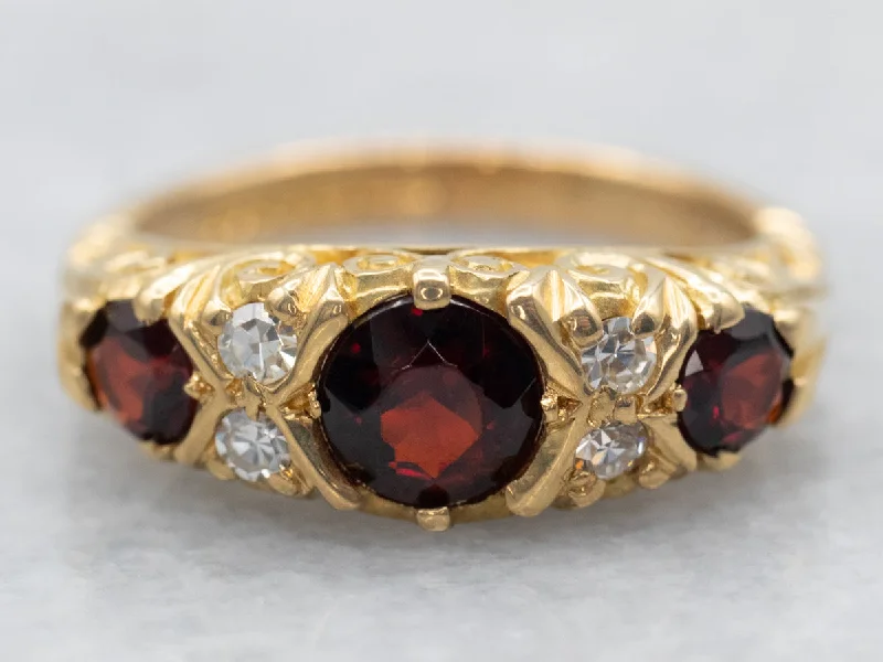 Fine stack rings-Yellow Gold Round Cut Garnet Ring with Diamond Accents