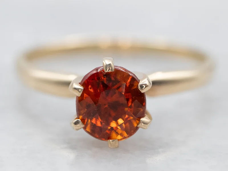 Sleek stone rings-Vintage Gold Hessonite Garnet Solitaire Ring