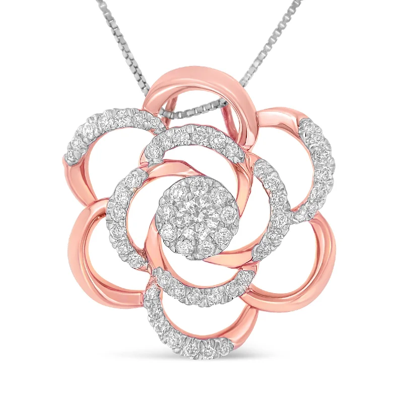 Galaxy charm necklaces-10K Rose Gold Plated Flower Accent Pendant Necklace with 1/2 cttw Round Cut Diamond