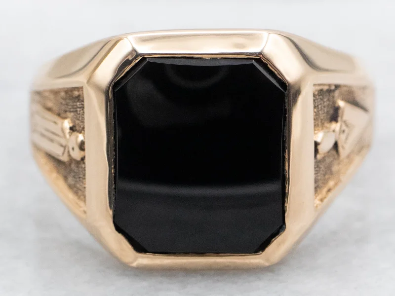 Solid band rings-Black Onyx Masonic Shield Ring