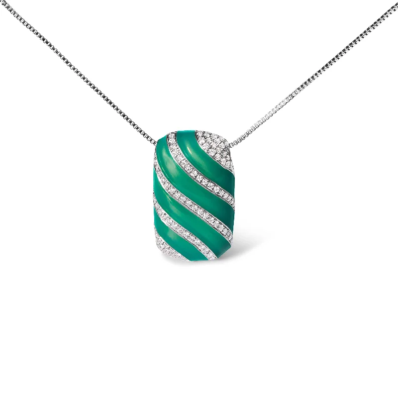 Bold chain necklaces-.925 Sterling Silver Turquoise Enamel and 1/2 Cttw Diamond Block 18" Pendant Necklace