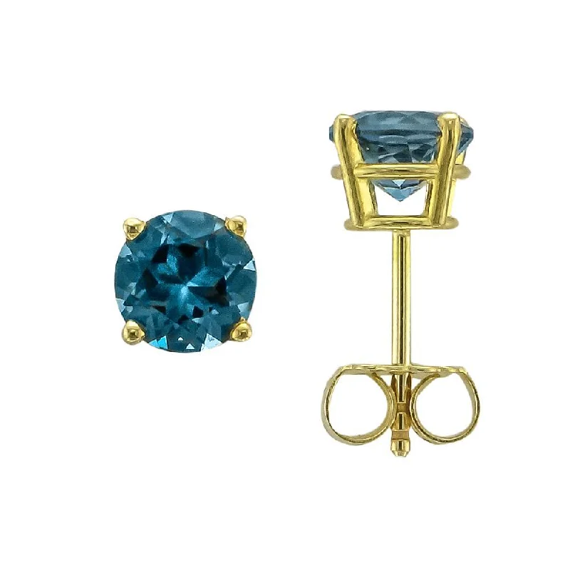 Gem strand earrings-14KT YELLOW GOLD 2.00 CTW ROUND LONDON BLUE TOPAZ EARRINGS