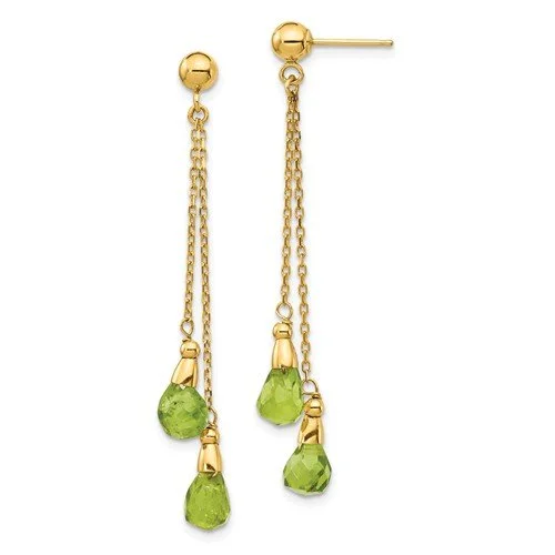 Retro clip earrings-14KT YELLOW GOLD PERIDOT DANGLE EARRINGS