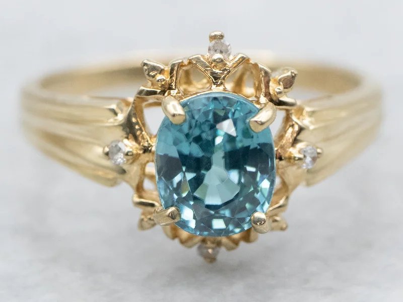 Solid stone rings-Vintage Blue Zircon Diamond Halo Ring