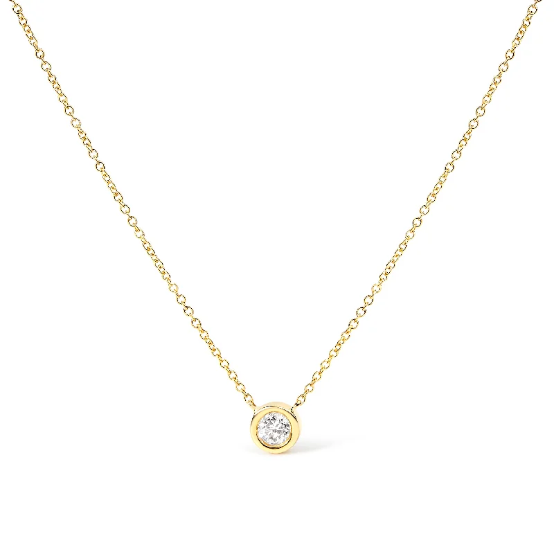 Flapper necklaces-10K Gold 1/10 Carat Round Brilliant-Cut Diamond Modern Bezel-Set Solitaire 16"-18" Pendant Necklace