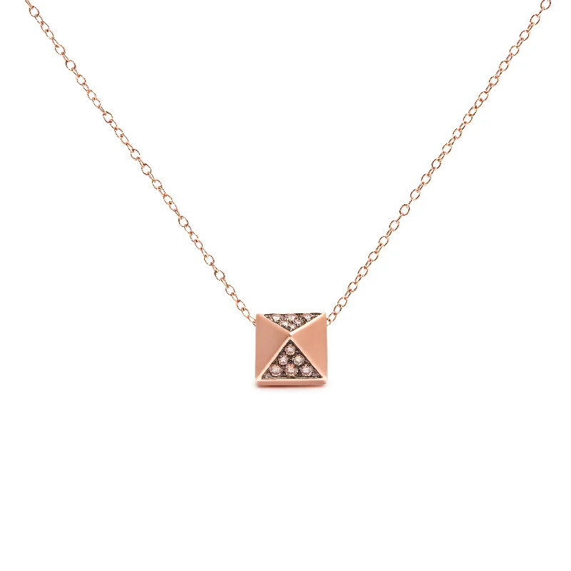 Thread tassel necklaces-14K Rose Gold 1/4 Cttw Brown Diamond Matte Finished Pyramid Pendant Necklace