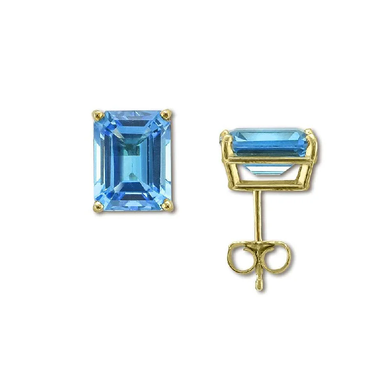 Flapper earrings-14KT YELLOW GOLD 6 CTW EMERALD CUT SWISS BLUE TOPAZ EARRINGS