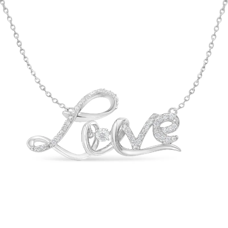 Glossy pearl necklaces-.925 Sterling Silver 1/4 Cttw Diamond Cursive "Love" 18" Pendant Necklace