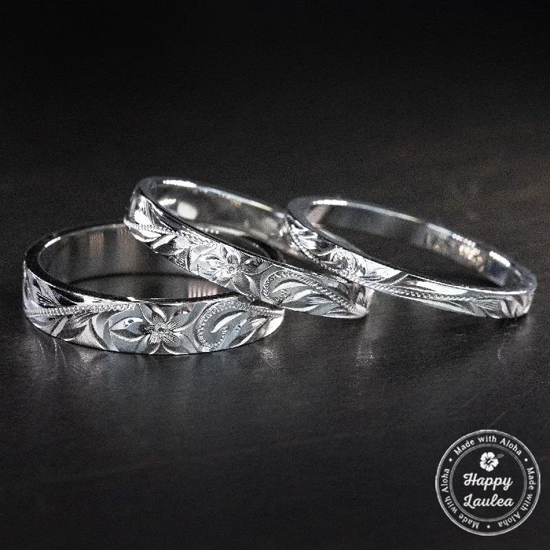 Solid stone rings-Platinum Hawaiian Heirloom Ring [4mm, 3mm, or 2mm] Flat Shape - Standard Fitment