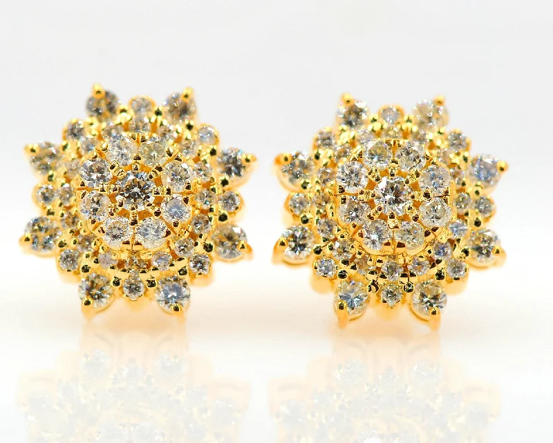 Ripple shape earrings-Custom 1.75CT  Diamond Cluster Earrings