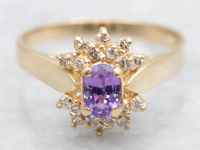 Open frame rings-Pink Sapphire Ring with Diamond Halo