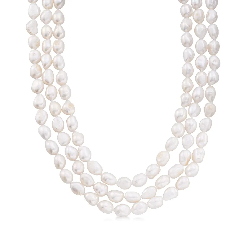 Topaz necklaces-Ross-Simons 10-11mm Cultured Baroque Pearl Long Endless Necklace With Sterling Silver Shortener