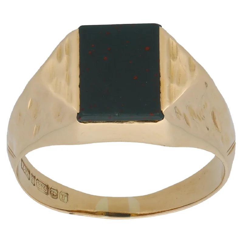 Bright diamond rings-9ct Gold Bloodstone Crest/Emblem Signet Ring Size X