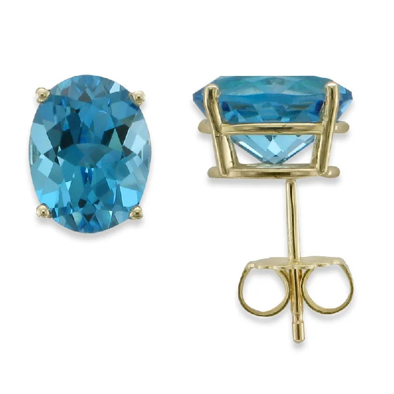 Sapphire stud earrings-14KT YELLOW GOLD 4.50 CTW OVAL SWISS BLUE TOPAZ EARRINGS