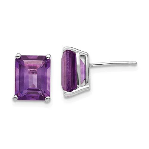 Ruby earrings-14KT GOLD 4.50 CTW EMERALD CUT AMETHYST EARRINGS