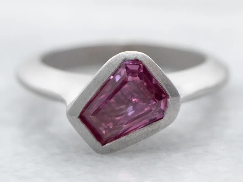 Sleek design rings-Matte White Gold Bezel Set Coffin Cut Pink Sapphire Solitaire Ring