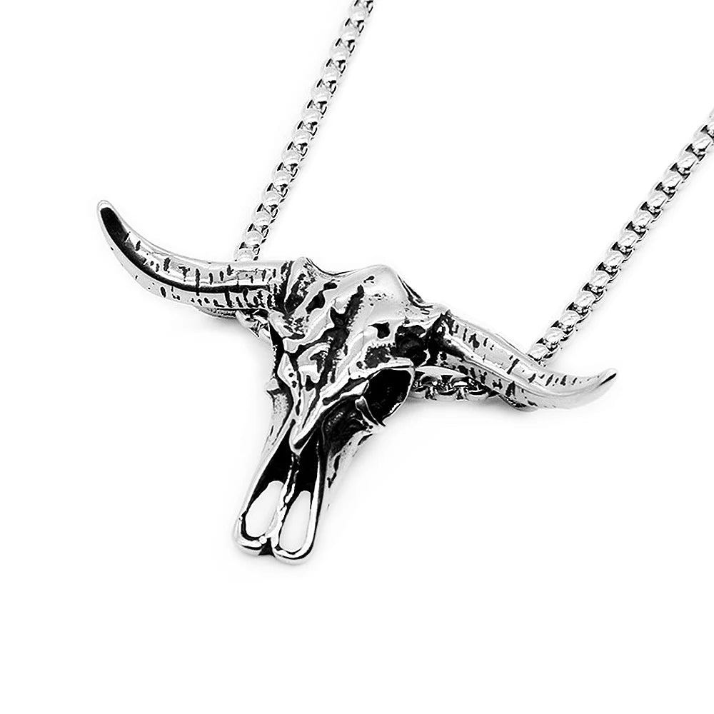 Pure druzy necklaces-Hip Hop Bull Head Skull Punk Necklace