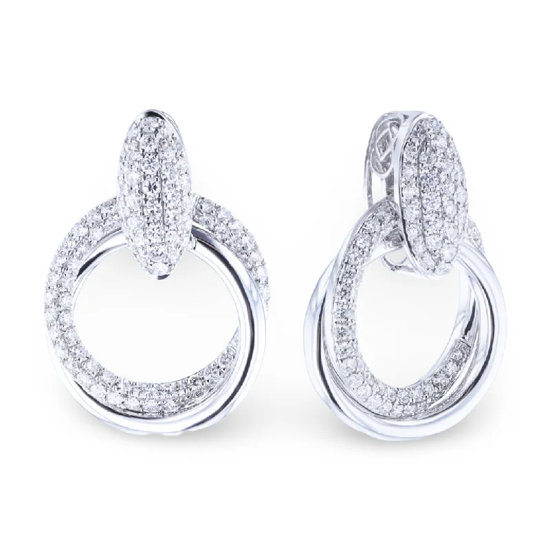 Sun themed earrings-18KT WHITE GOLD 1.70CTW DIAMOND HOOP EARRINGS