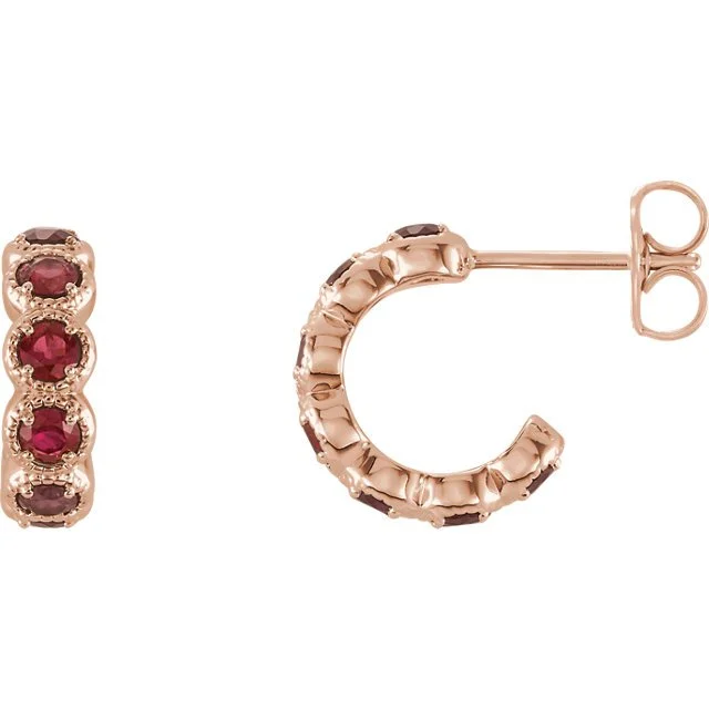 New moon earrings-14KT GOLD 1.26 CTW ROUND RUBY J HOOP EARRINGS