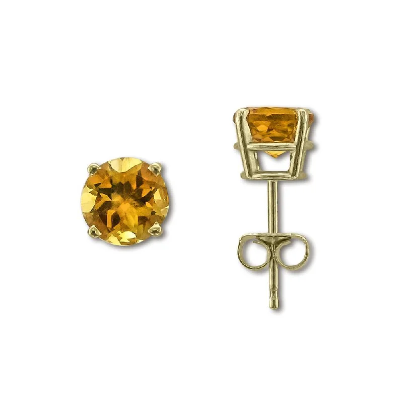 Thin wire earrings-14KT YELLOW GOLD 1.40 CTW ROUND CITRINE EARRINGS