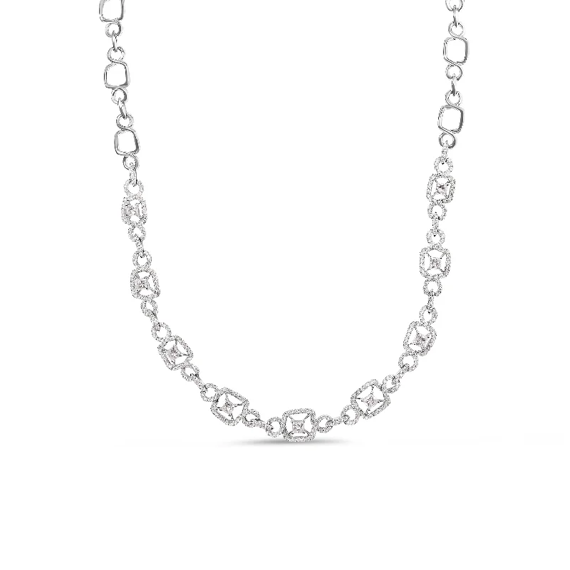 Sapphire drop necklaces-18K White Gold 5.00 Cttw Diamond "Duchess" Station and Link Collar Necklace