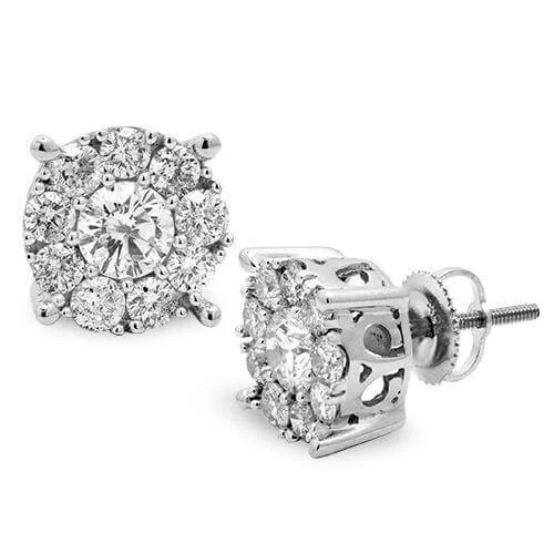 Fine drop earrings-14KW 2.00CTW DIAMOND FLEUR STUD EARRINGS