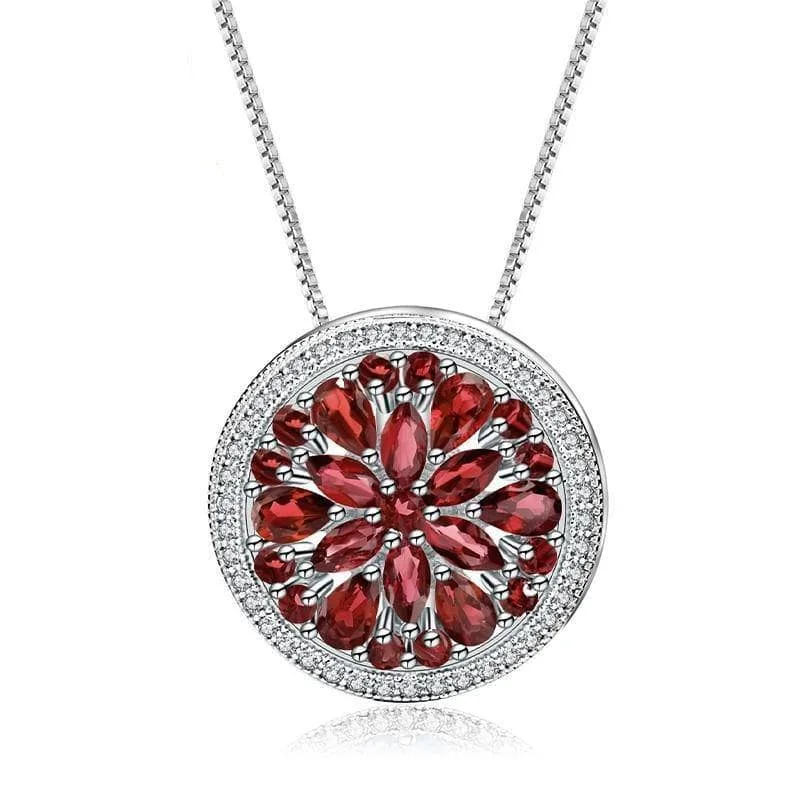 Fine filigree necklaces-Natural Red Garnet Gemstone Round Pendant Necklace