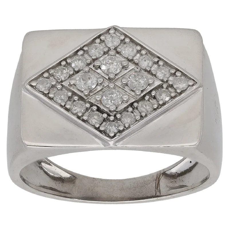 Solid stone rings-9ct White Gold 0.48ct Diamond Patterned Signet Ring Size U