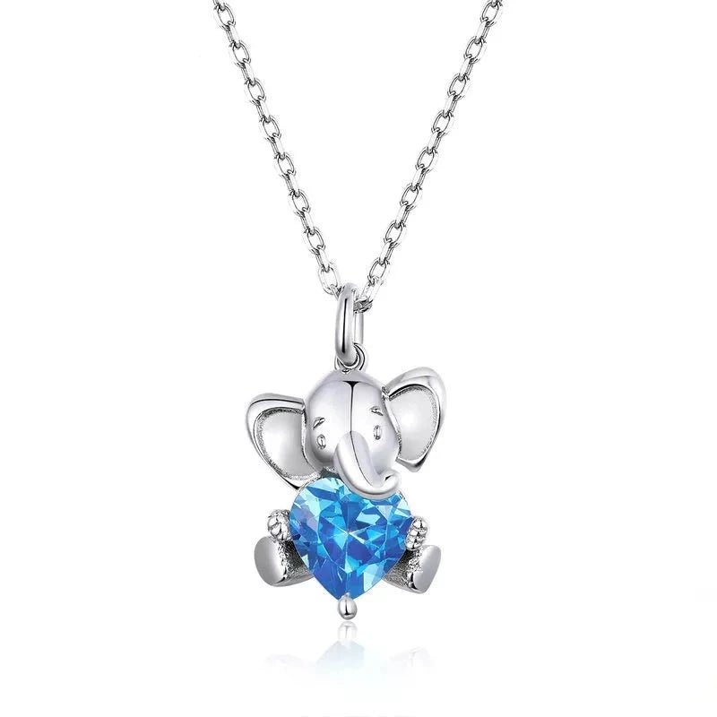 Soft choker necklaces-Ocean Blue Heart Cut Diamond Elephant Pendant Necklace