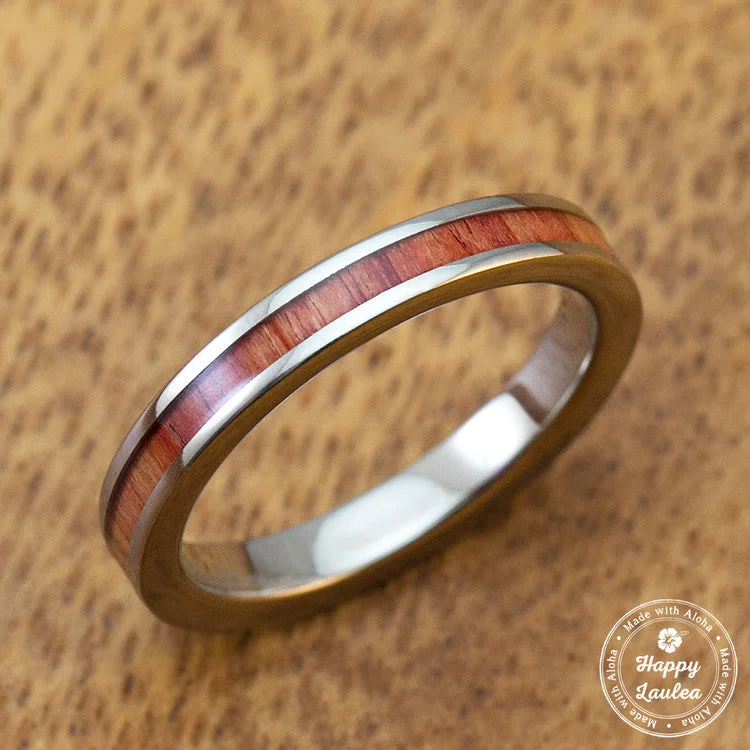 Coil band rings-Titanium Ring with Tulip Wood Inlay [3mm width] Flat Shape, Standard Fitment