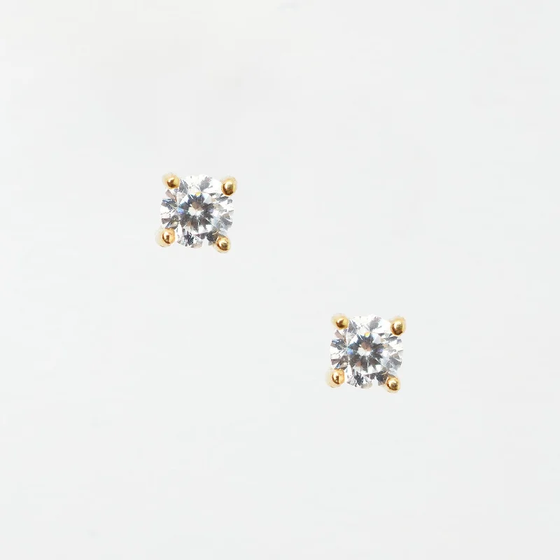 Soft texture earrings-Nori Tiny Prong CZ 14k Solid Gold Stud Earrings