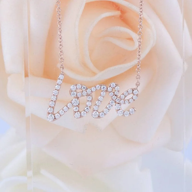 Grace charm necklaces-18k Rose Gold Love Diamond Necklace