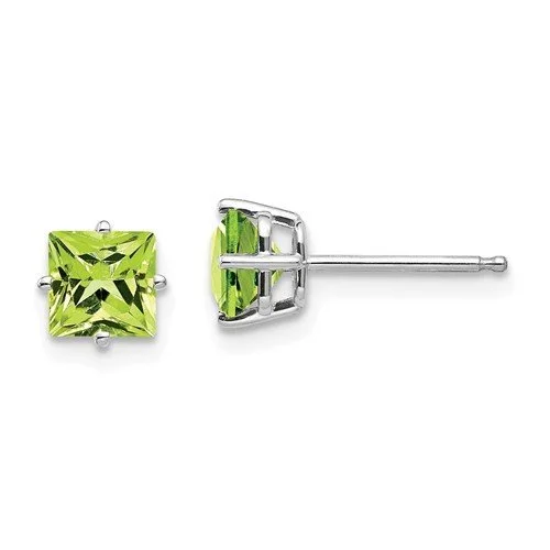 Ripple shape earrings-14KT WHITE GOLD 1 1/2 CTW SQUARE PERIDOT EARRINGS