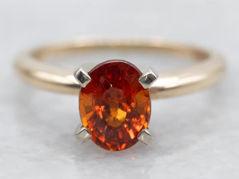 Tulip rings-Two Tone Hessonite Garnet Solitaire Ring